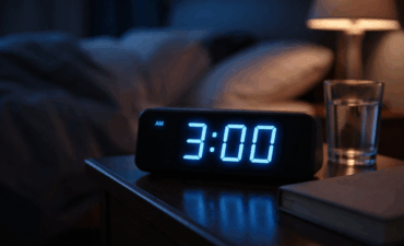 Réveil affichant 3h du matin sur table de nuit dans chambre obscure